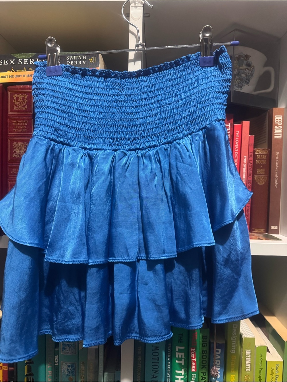 Smocked Waist Blue Tiered Ruffle Mini Skirt